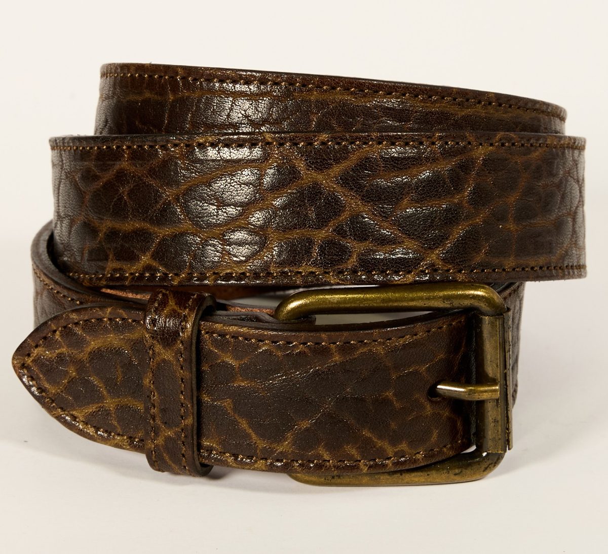 Natural buffalo leather belt with silver buckle