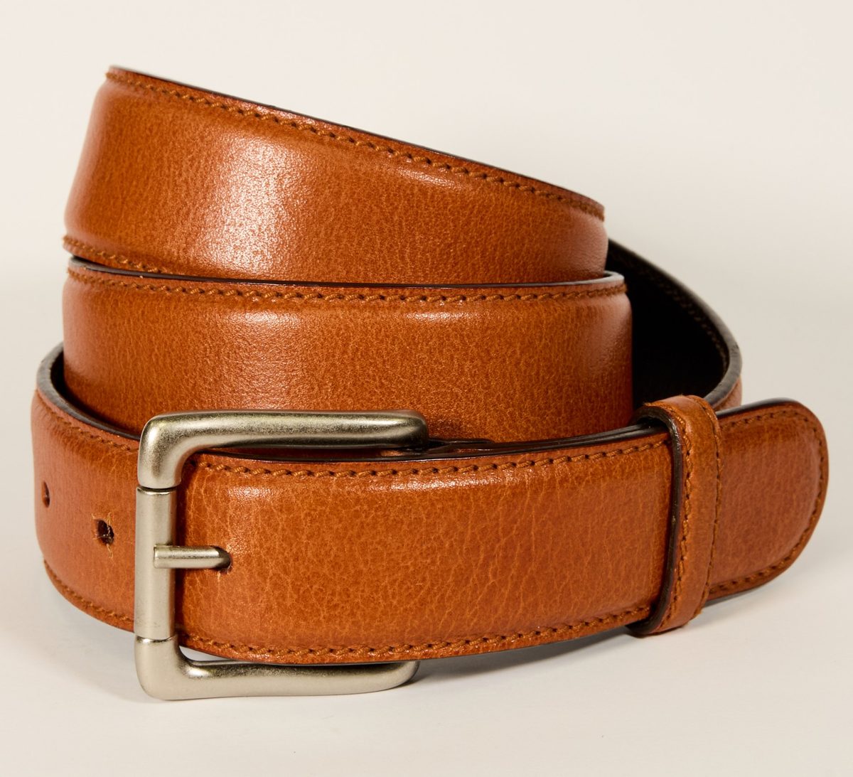 Classic leather belt with nickel buckle